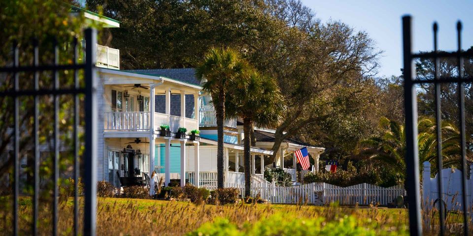 A row of coastal houses in Wilmington, NC