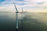 Offshore wind farm producing renewable energy with wind turbines off the coast of North Carolina